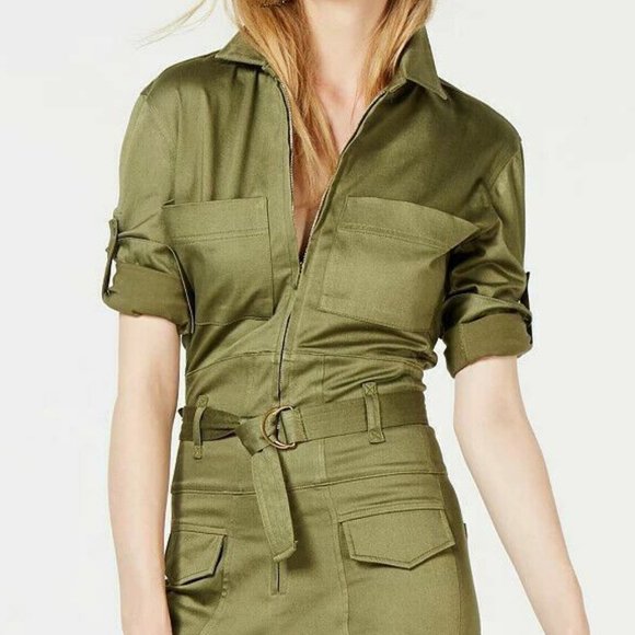 💥EDGY CHIC💥TENZ CVLT CONVERTIBLE SLEEVE ZIP-UP UTILITY JUMPSUIT in ARMY GREEN - Picture 5 of 16